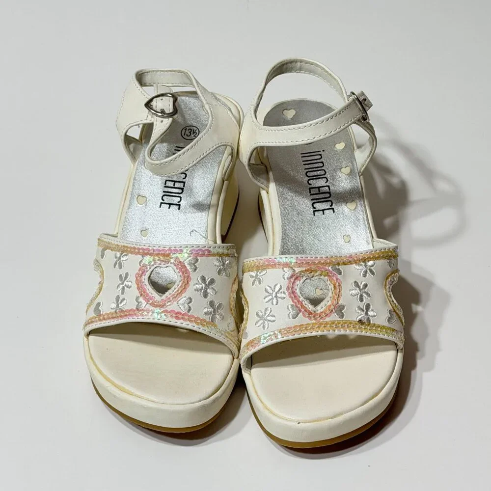 Innocence Girls White Open Toe Wedge Heel Sandals Size 13.5